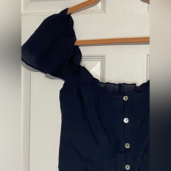 Magnolia Boutique Off The Shoulder Button Down High Low Maxi Dress, Navy, Small - Picture 8 of 9